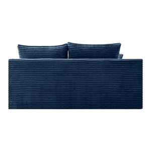 English Elm Blue Corduroy Armless Floor Loveseat Legless 2 Seater Sofa for Studio Apartment W5515P507049