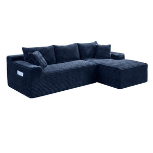 English Elm D-176 Jumbo Corduroy Sectional Chaise Sofa for Modern Minimalist Living Rooms Blue Right Chaise W5515P507050