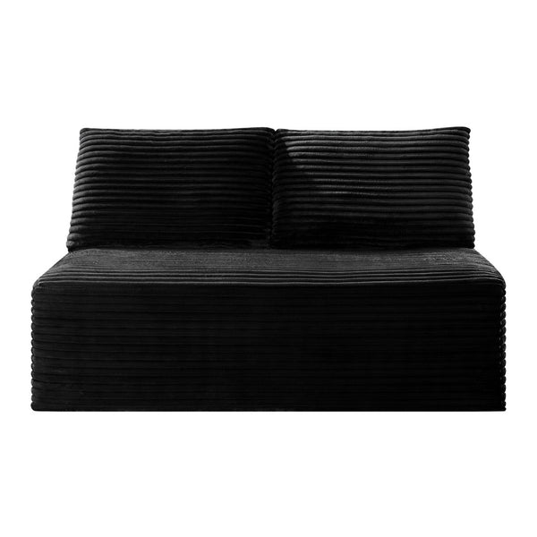 English Elm Black Corduroy Armless Floor Loveseat Legless Two Seat Sofa for Compact Living Spaces W5515P513184