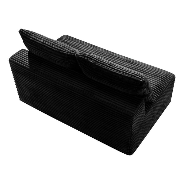 English Elm Black Corduroy Armless Floor Loveseat Legless Two Seat Sofa for Compact Living Spaces W5515P513184