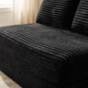 English Elm Black Corduroy Armless Floor Loveseat Legless Two Seat Sofa for Compact Living Spaces W5515P513184