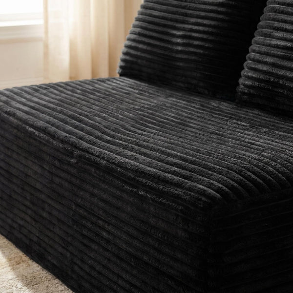 English Elm Black Corduroy Armless Floor Loveseat Legless Two Seat Sofa for Compact Living Spaces W5515P513184