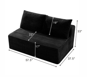 English Elm Black Corduroy Armless Floor Loveseat Legless Two Seat Sofa for Compact Living Spaces W5515P513184