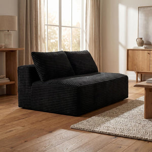 English Elm Black Corduroy Armless Floor Loveseat Legless Two Seat Sofa for Compact Living Spaces W5515P513184