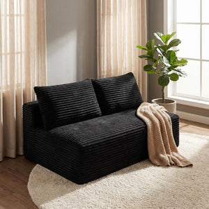 English Elm Black Corduroy Armless Floor Loveseat Legless Two Seat Sofa for Compact Living Spaces W5515P513184