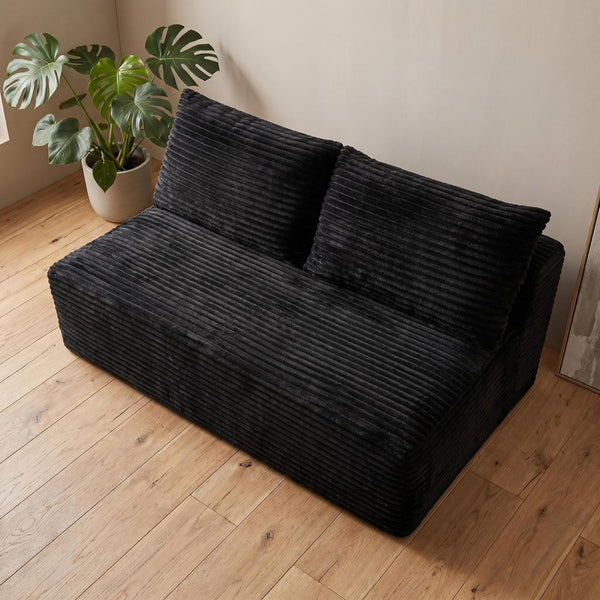 English Elm Black Corduroy Armless Floor Loveseat Legless Two Seat Sofa for Compact Living Spaces W5515P513184
