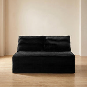 English Elm Black Corduroy Armless Floor Loveseat Legless Two Seat Sofa for Compact Living Spaces W5515P513184
