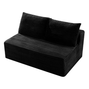 English Elm Black Corduroy Armless Floor Loveseat Legless Two Seat Sofa for Compact Living Spaces W5515P513184