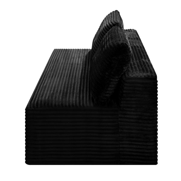 English Elm Black Corduroy Armless Floor Loveseat Legless Two Seat Sofa for Compact Living Spaces W5515P513184
