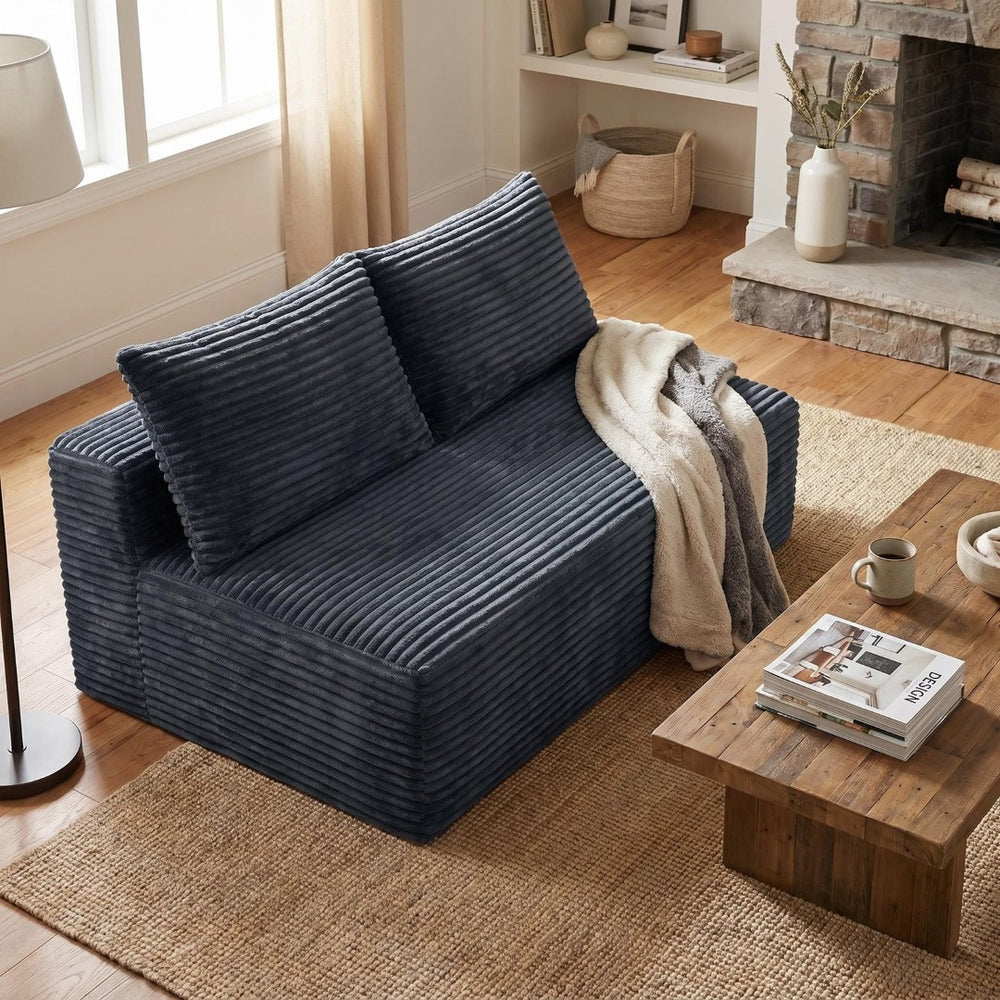 English Elm Gray Corduroy Armless Floor Loveseat Modern Low Profile 2 Seater for Compact Spaces W5515P513195