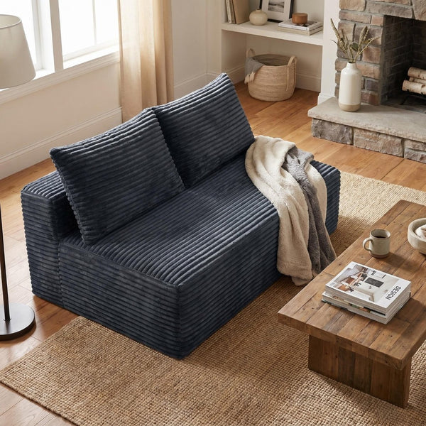 English Elm Gray Corduroy Armless Floor Loveseat Modern Low Profile 2 Seater for Compact Spaces W5515P513195