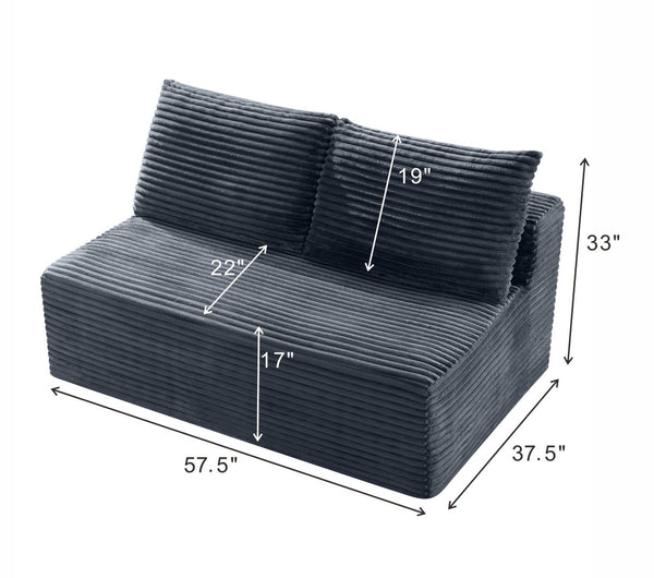 English Elm Gray Corduroy Armless Floor Loveseat Modern Low Profile 2 Seater for Compact Spaces W5515P513195