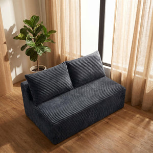 English Elm Gray Corduroy Armless Floor Loveseat Modern Low Profile 2 Seater for Compact Spaces W5515P513195
