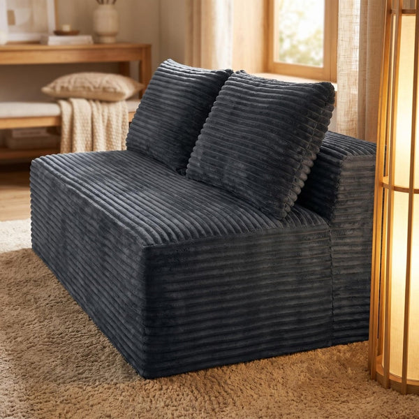 English Elm Gray Corduroy Armless Floor Loveseat Modern Low Profile 2 Seater for Compact Spaces W5515P513195