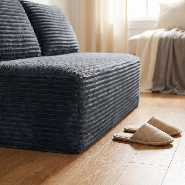 English Elm Gray Corduroy Armless Floor Loveseat Modern Low Profile 2 Seater for Compact Spaces W5515P513195