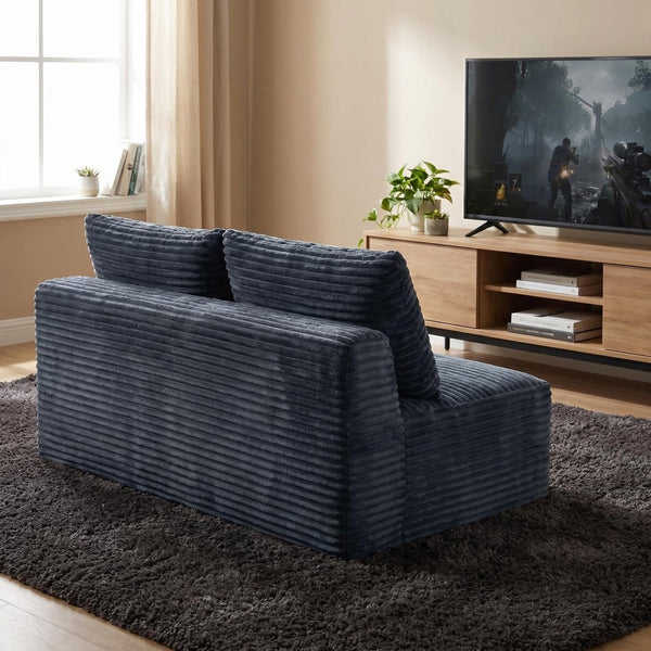 English Elm Gray Corduroy Armless Floor Loveseat Modern Low Profile 2 Seater for Compact Spaces W5515P513195