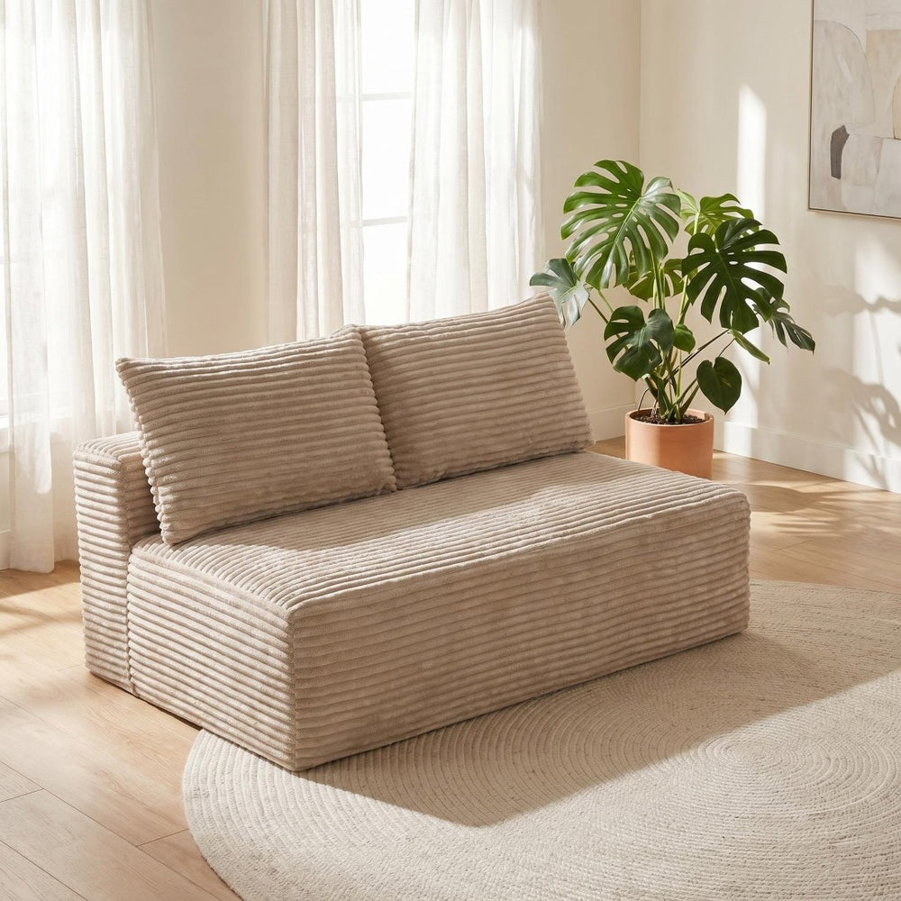 English Elm Camel Corduroy Armless Floor Loveseat Low Profile Two Seat Sofa for Compact Living W5515P513202
