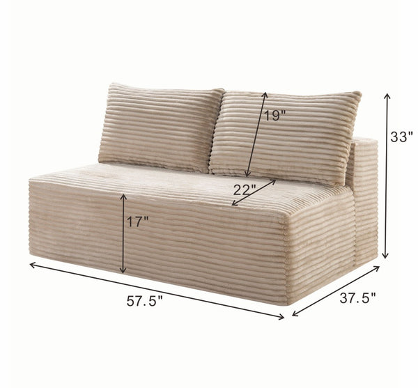 English Elm Camel Corduroy Armless Floor Loveseat Low Profile Two Seat Sofa for Compact Living W5515P513202