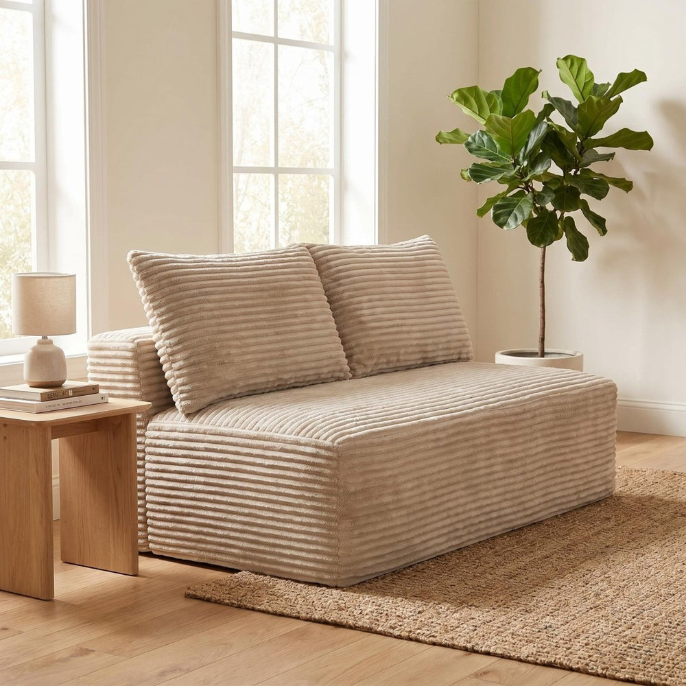 English Elm Camel Corduroy Armless Floor Loveseat Low Profile Two Seat Sofa for Compact Living W5515P513202