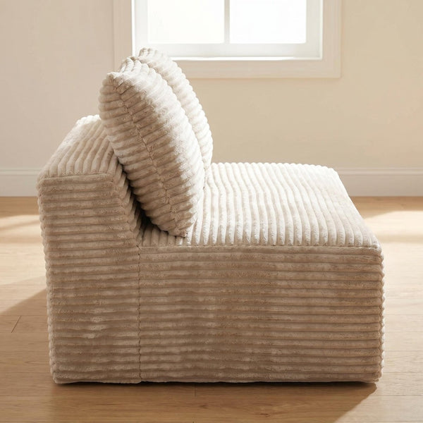 English Elm Camel Corduroy Armless Floor Loveseat Low Profile Two Seat Sofa for Compact Living W5515P513202