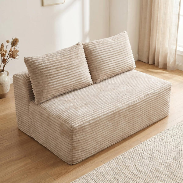 English Elm Camel Corduroy Armless Floor Loveseat Low Profile Two Seat Sofa for Compact Living W5515P513202