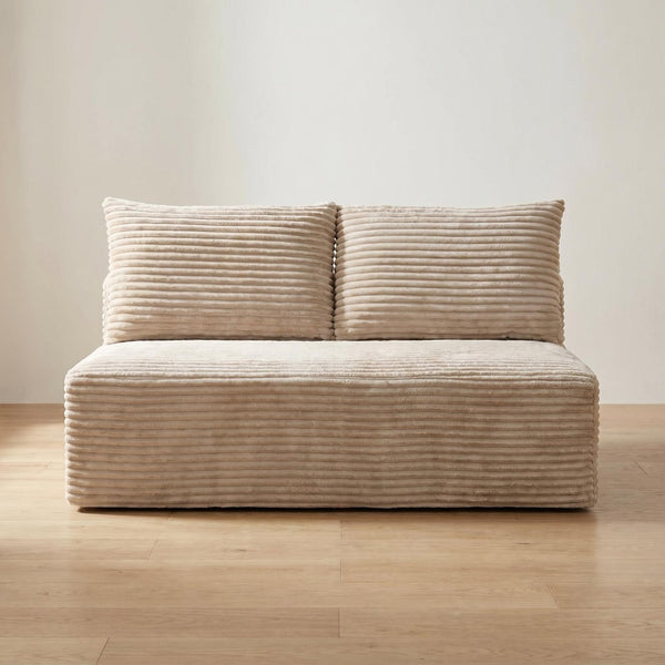 English Elm Camel Corduroy Armless Floor Loveseat Low Profile Two Seat Sofa for Compact Living W5515P513202