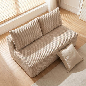 English Elm Camel Corduroy Armless Floor Loveseat Low Profile Two Seat Sofa for Compact Living W5515P513202