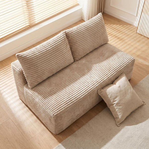English Elm Camel Corduroy Armless Floor Loveseat Low Profile Two Seat Sofa for Compact Living W5515P513202