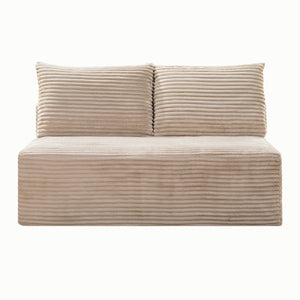 English Elm Camel Corduroy Armless Floor Loveseat Low Profile Two Seat Sofa for Compact Living W5515P513202