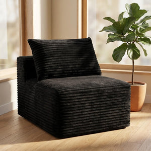 English Elm Black Corduroy Legless Floor Chair Modular Japandi Accent Seating for Any Room W5515P513220