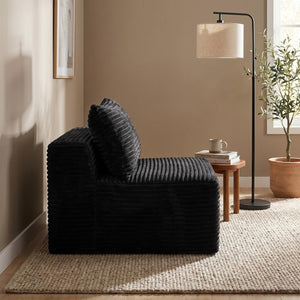 English Elm Black Corduroy Legless Floor Chair Modular Japandi Accent Seating for Any Room W5515P513220