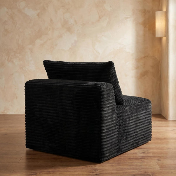 English Elm Black Corduroy Legless Floor Chair Modular Japandi Accent Seating for Any Room W5515P513220