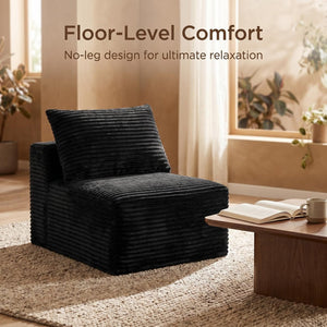 English Elm Black Corduroy Legless Floor Chair Modular Japandi Accent Seating for Any Room W5515P513220