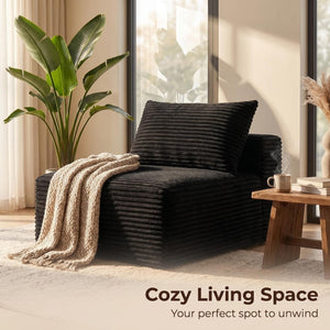 English Elm Black Corduroy Legless Floor Chair Modular Japandi Accent Seating for Any Room W5515P513220