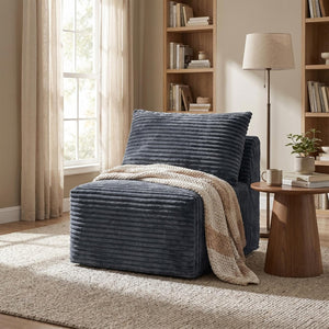 English Elm Gray Corduroy Armless Modular Floor Seat Legless Low Profile Accent Chair W5515P513226