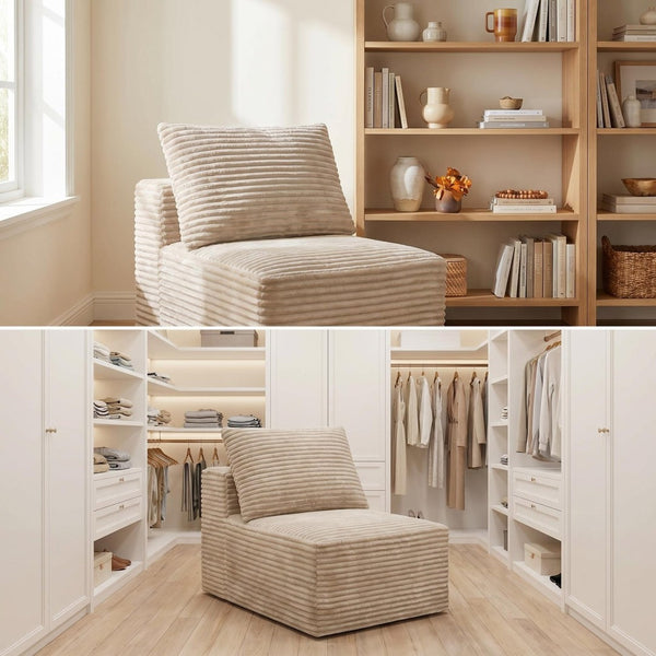 English Elm Camel Corduroy Armless Floor Chair Modular Low Profile Accent Seat for Living Room W5515P513228