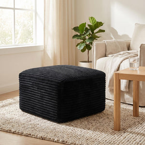 English Elm 37.5" Corduroy Square Ottoman Plush Ribbed Upholstery Footrest Accent for Living Room Black W5515P513231