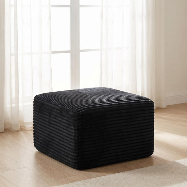 English Elm 37.5" Corduroy Square Ottoman Plush Ribbed Upholstery Footrest Accent for Living Room Black W5515P513231