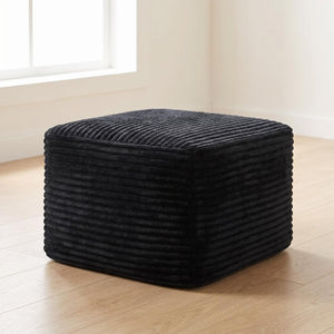 English Elm 37.5" Corduroy Square Ottoman Plush Ribbed Upholstery Footrest Accent for Living Room Black W5515P513231