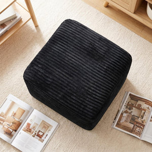 English Elm 37.5" Corduroy Square Ottoman Plush Ribbed Upholstery Footrest Accent for Living Room Black W5515P513231