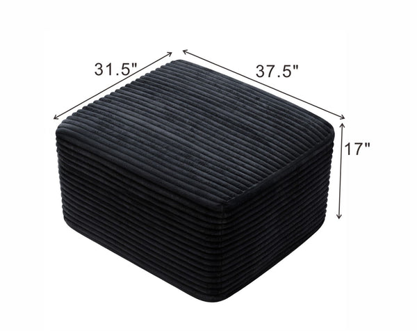 English Elm 37.5" Corduroy Square Ottoman Plush Ribbed Upholstery Footrest Accent for Living Room Black W5515P513231