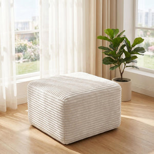 English Elm 37.5" Corduroy Square Ottoman Plush Ribbed Upholstery Footrest Accent for Living Room White W5515P513232