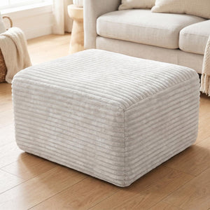 English Elm 37.5" Corduroy Square Ottoman Plush Ribbed Upholstery Footrest Accent for Living Room White W5515P513232