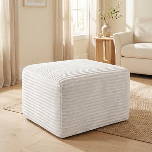 English Elm 37.5" Corduroy Square Ottoman Plush Ribbed Upholstery Footrest Accent for Living Room White W5515P513232