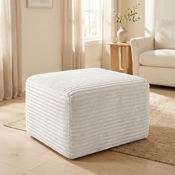English Elm 37.5" Corduroy Square Ottoman Plush Ribbed Upholstery Footrest Accent for Living Room White W5515P513232