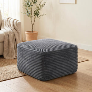 English Elm 37.5" Corduroy Square Ottoman Plush Ribbed Upholstery Footrest Accent for Living Room Gray W5515P513233