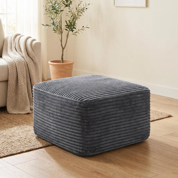 English Elm 37.5" Corduroy Square Ottoman Plush Ribbed Upholstery Footrest Accent for Living Room Gray W5515P513233