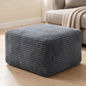 English Elm 37.5" Corduroy Square Ottoman Plush Ribbed Upholstery Footrest Accent for Living Room Gray W5515P513233