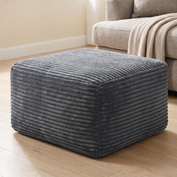 English Elm 37.5" Corduroy Square Ottoman Plush Ribbed Upholstery Footrest Accent for Living Room Gray W5515P513233
