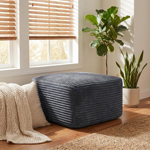 English Elm 37.5" Corduroy Square Ottoman Plush Ribbed Upholstery Footrest Accent for Living Room Gray W5515P513233